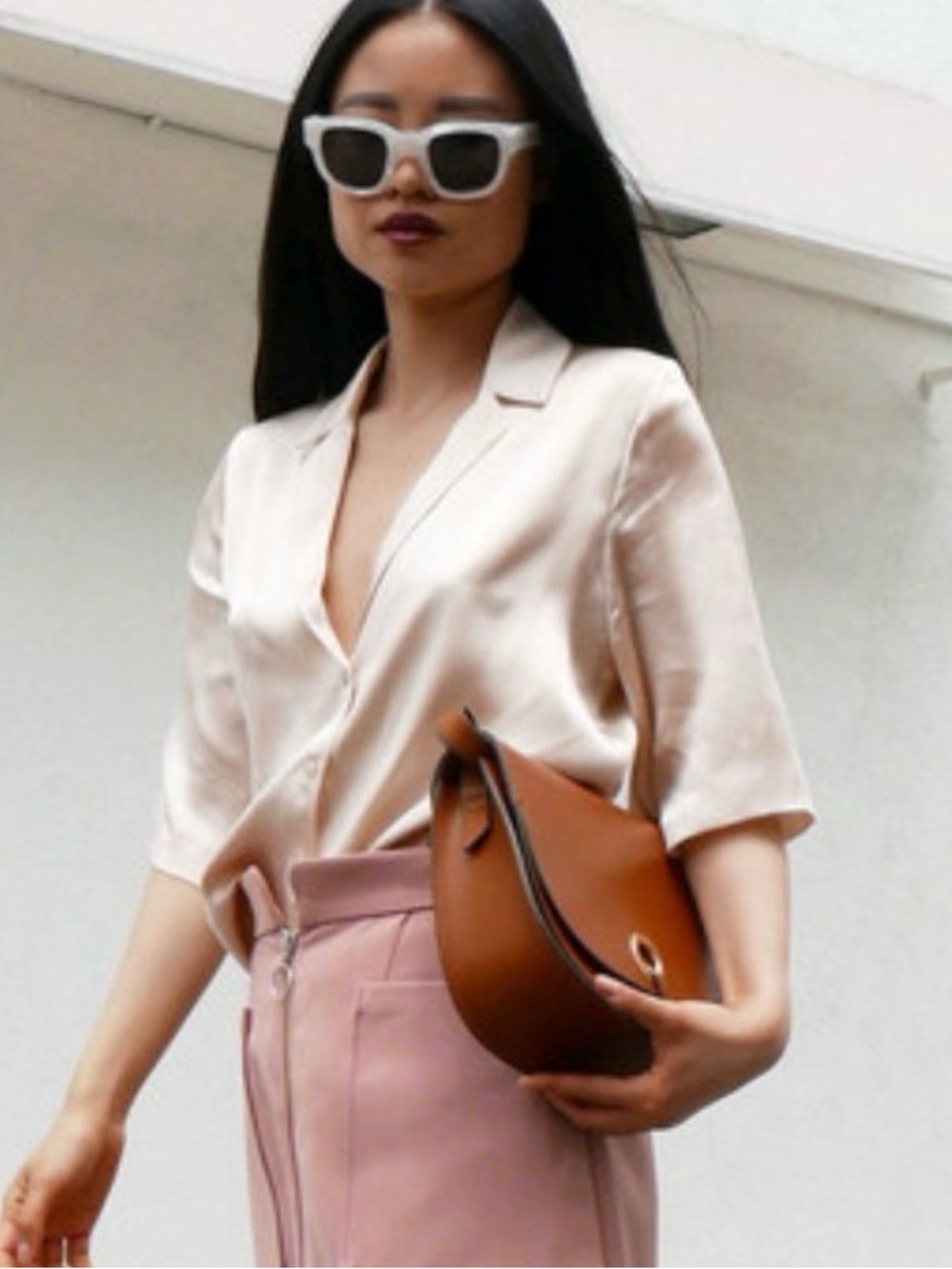 Orseund Iris 100% Silk Button Up Cropped Blouse in Soft Blush